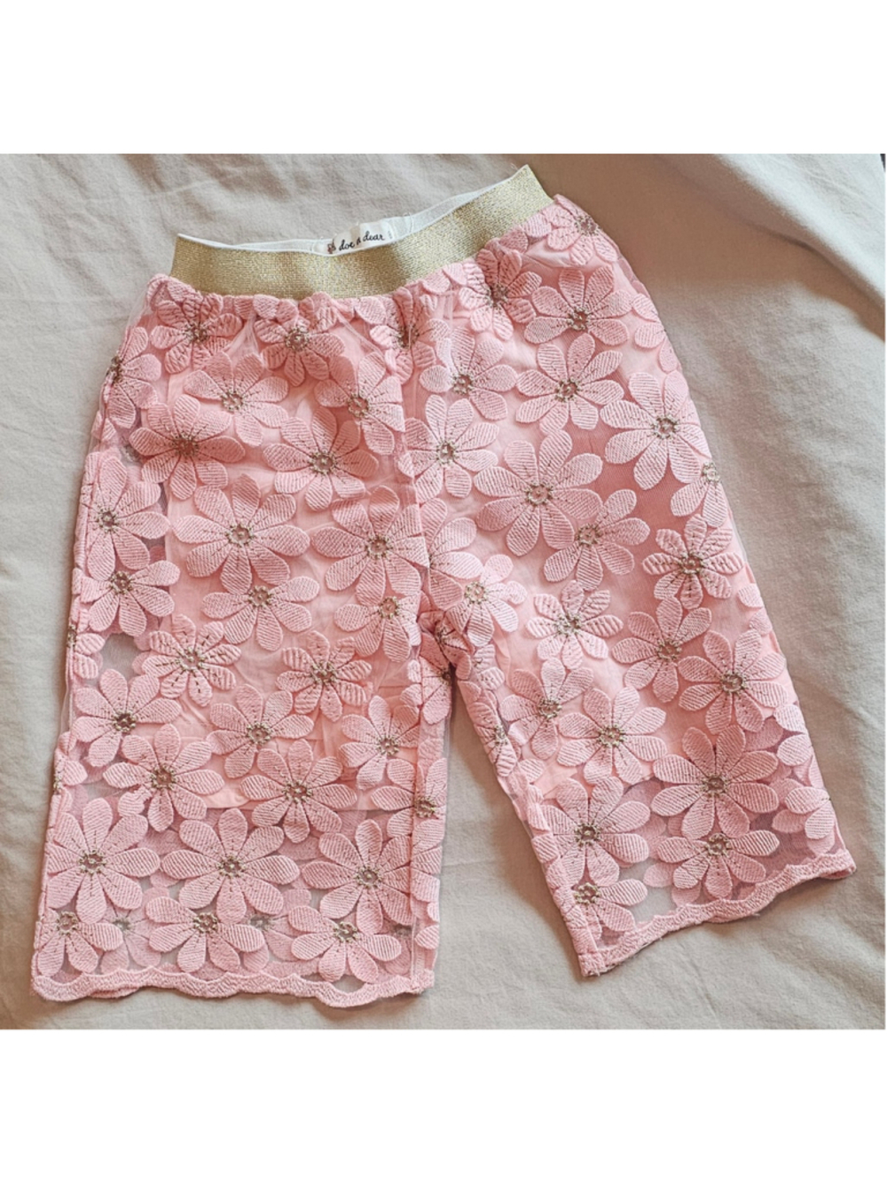 Girls Doe a Dear Floral Lace Shorts Size 4T Pink and Gold